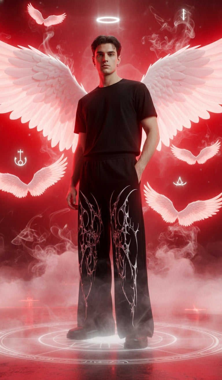 Gothic Angel Wings Digital Art Print Training Unisex Jogger, Black Athletic Pants with Graphic Print Design, Workout Fitness
