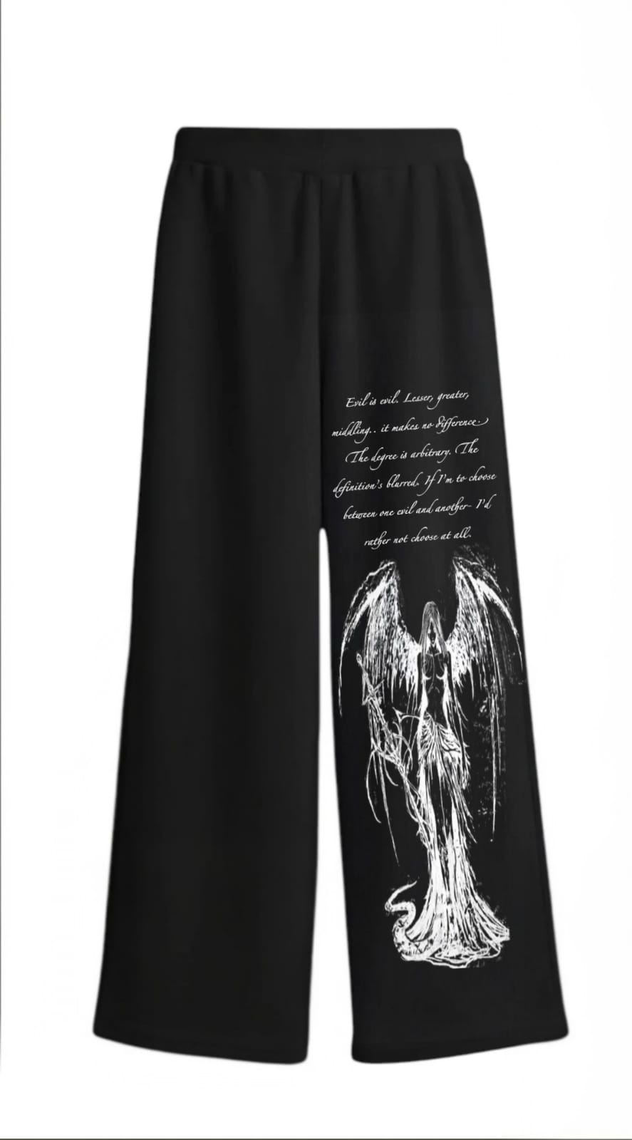 Gothic Style Unisex Black Outfit Artistic Print Pants, Oversized Lower, Dark Aesthetic Streetwear Collection